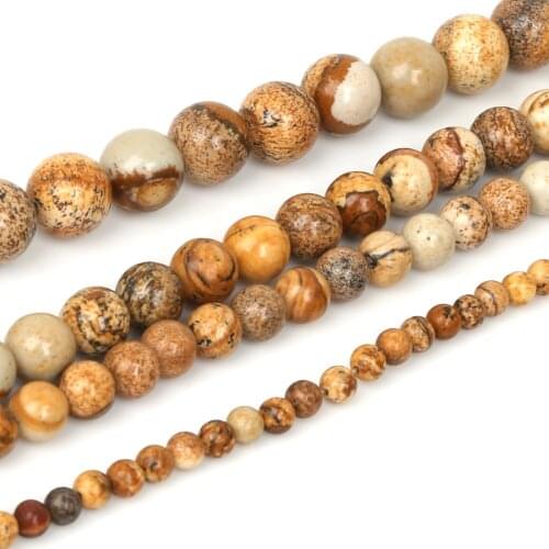 4mm 6mm 8mm 10mm Natural stone beads brown round picture stone beads for Jewelry Making DIY Bracelet Necklace Jewelry Strand 15"