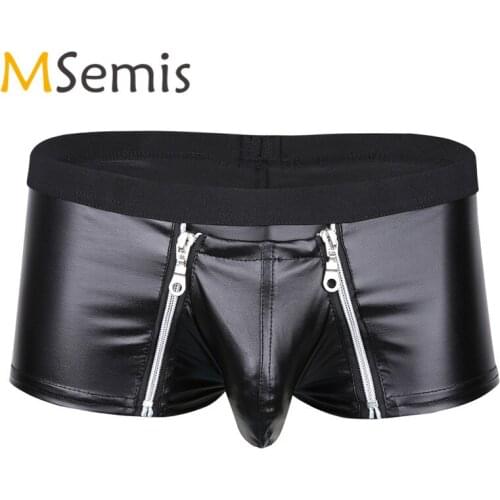 Swimwear Mens Swimsuit Lingerie Latex Underwear Leather Zipper Pouch Lingerie Boxer Briefs Latex Underwear Male Swimming Truck