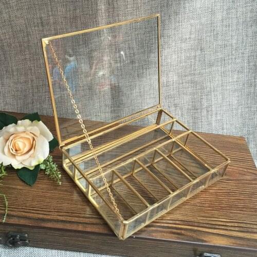 Compartment Personalized Clear Rectangle Box Jeweley Rings Bracelet Golden Planter Organizer Home Decor Wedding Favor Supplies