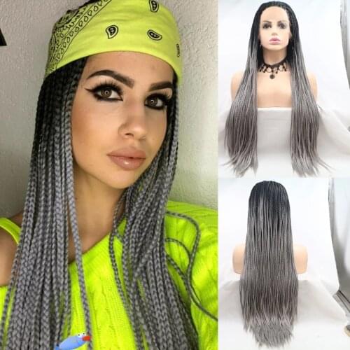 Zoyel Handmade Box Braided Synthetic Lace Front Wig with Baby Hair 1B# Black Long Big Braiding 5 Braids Wig for Black Women Lace