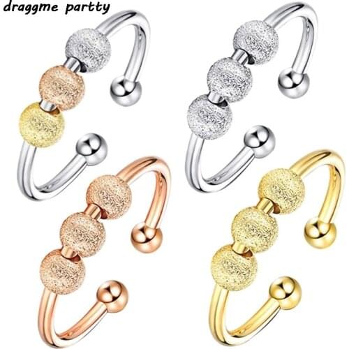 Transfer Beads Spinning Fidget Peace Open Rings For Anxiety Rotatable Ring Relieving Stress Valentines Day Jewelry Gifts