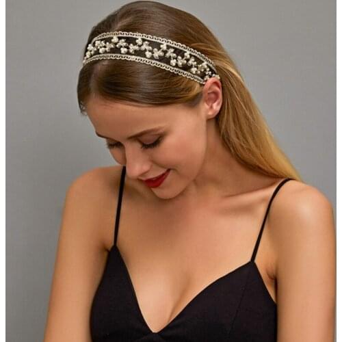 Sexy White Black Lace Headband For Women Female Simulated Pearl Hair Head Bands Wide Bridal Hair Accessories Elastic Headwear