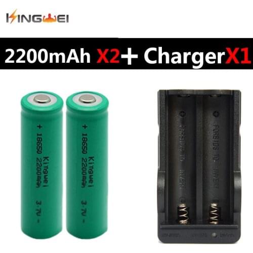Really Capacity 2200mAh 2 X Green KingWei 18650 3.7v Rechargeable Li-ion Battery Cell With 1 X Charger