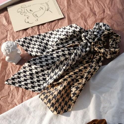 Houndstooth Bow-knot Scrunchies Black Coffee Ribbon Hair Ties French Korean Style Vintage Girl Headdress Women Hair Accessories