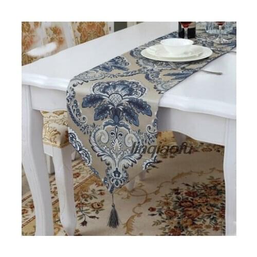 New product satin fabric table runner, European modern simple embroidery tablecloth