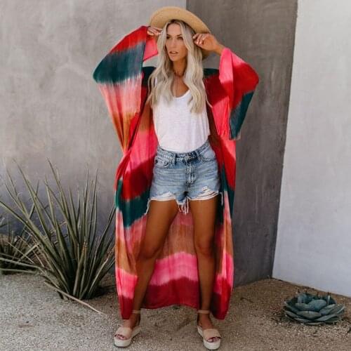 Spring Breeze wide,long,open Kimono casual Cotton light coat beach wear Thailand travel dress colorful comfort cover up Bandhnu