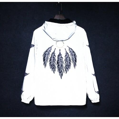 Waterproof Printed Streetwear Night Shiny Jackets 5Xl Mens Full Reflective Jacket Casual Women Windbreaker Hip Hop Hooded Coat