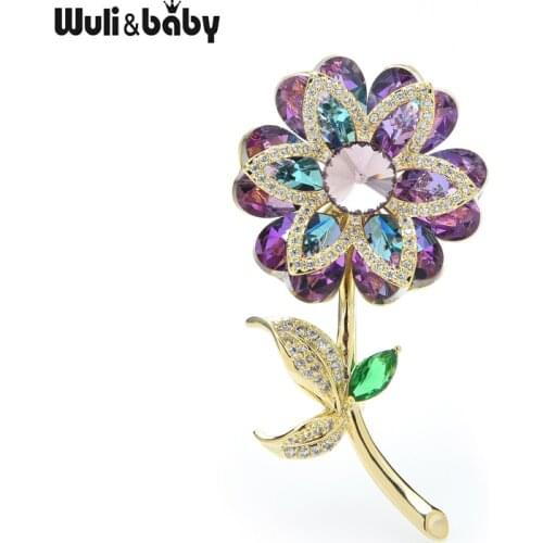 Wuli&baby Shining Crystal Flower Brooches For Women Lady Cubic Zirconia Luxury Flower Party Office Brooch Pin Gifts