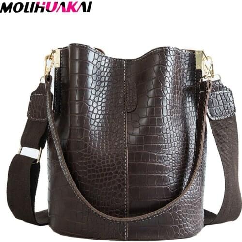 MOLIHUAKAI Luxury PU Leather Bag Bucket Bag Handbag Crocodile Crossbody Bag For Women Shoulder Bag Brand Designer Women Bags Sac