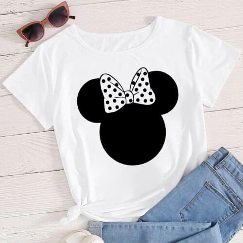 Harajuku Summer Woman Tshirts Casual Round Neck Short Minnie Mouse Print Top Tee Shirt Dropship
