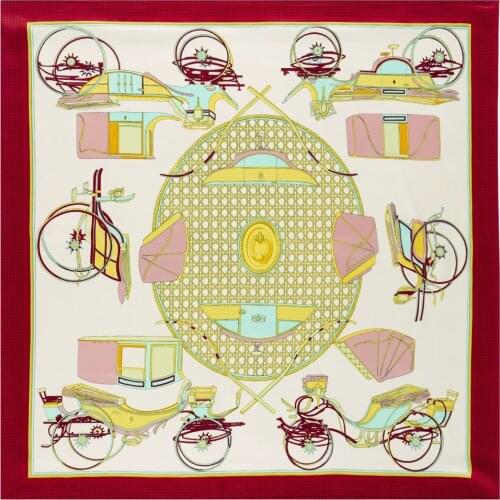 Luxury Brand 100% Twill Silk Scarf for Women Fashion Carriage Print Square Shawls Wraps 130*130cm Large Gift Scarves for Ladies