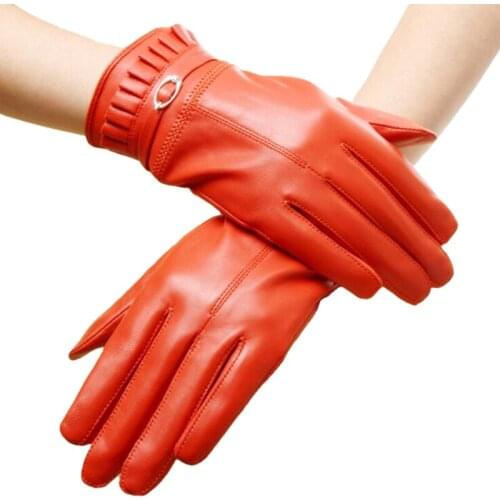 Winter Genuine Leather Gloves Women 2020 Fashion Warm Sheepskin Gloves Ladies Mittens Outside Gloves 5 Colors