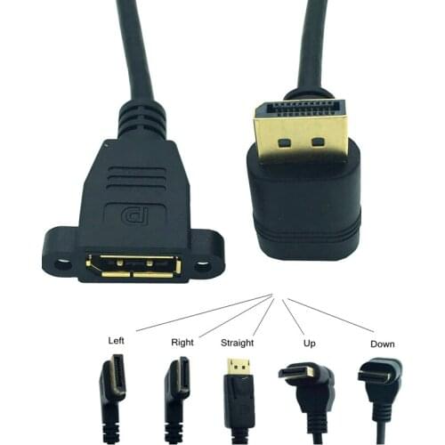 0.3m Gold DisplayPort DP Male Up & Down & Left & Right 90 Degree Angle to Female Socket Panel Mount Extension Cable Display Port