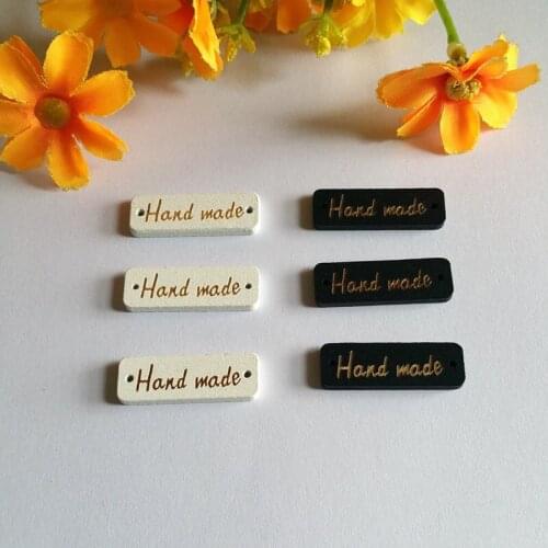 200PCs White Wood Buttons Rectangle "Handmade" Wooden plaque Carved 2 Holes, 10x30mm Scrapbooking Crafts DIY Sewing Accessories