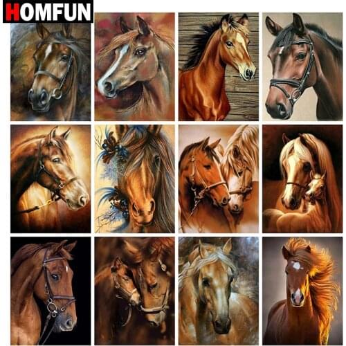 HOMFUN Full Square/Round Drill 5D DIY Diamond Painting "Animal horse landscape" Embroidery Cross Stitch 5D Home Decor Gift