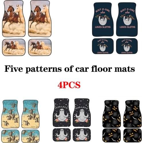 4 Pcs Set Car Mats- Front/Rear, Non Slip All-Weather Automotive Floor Mats,Vintage Running Horse Print, Novelty Auto Accessory