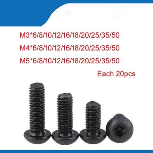 Free shipping M3 M4 M5 black Hex socket Round Button Head Screw Screws