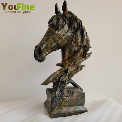 38cm Bronze Horse Head Sculpture Antique Bronze Horse Head Bust Statue Animal Statues For Home Office Decor Ornament Crafts