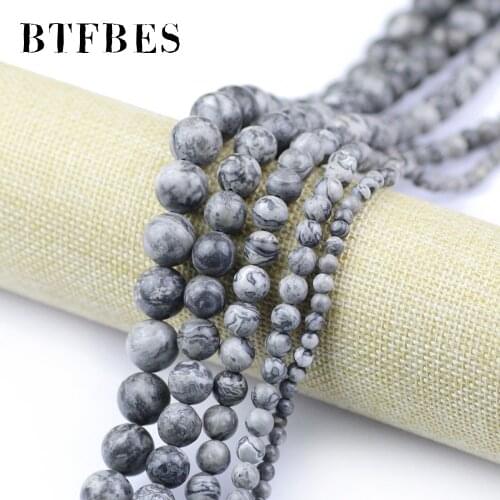 BTFBES AAA Natural Stone Map Stone Beads Round Ore Loose Bead For Jewelry Bracelet Making DIY Accessories 4/6/8/10/12MM Ball 15"