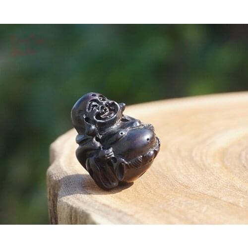 2pcs Natural Black Sandalwood Ebony Carved Maitreya Buddha Mala Beads Japa Bracelet Jewellry Findings DIY Accessories