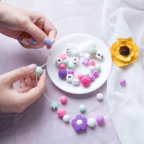 Lets make Silicone Beads Set With Animals and Flowers Bead Teething Hexagon Beads BPA Free DIY Pacifier Clips Baby Teethers