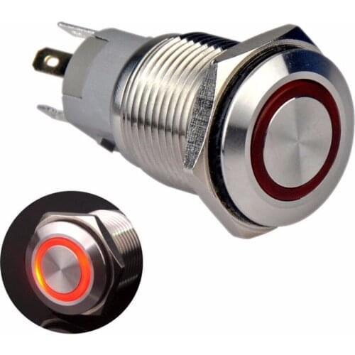 DC 12V DC 24V AC220V Red Green Yellow blue LED 16mm Stainless Steel Momentary Push Button Switch SPDT