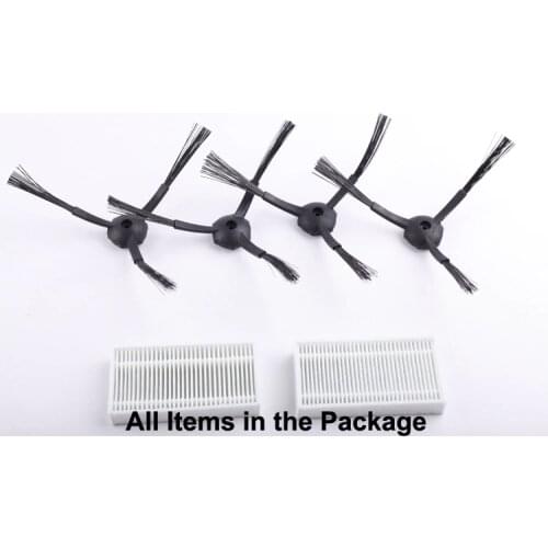 For B2000,B3000,B2005,B2005 PLUS) Spare Parts Pack for Vacuum Cleaning Robot, Including Side Brush x 4pcs + HEPA Filter x 2pcs