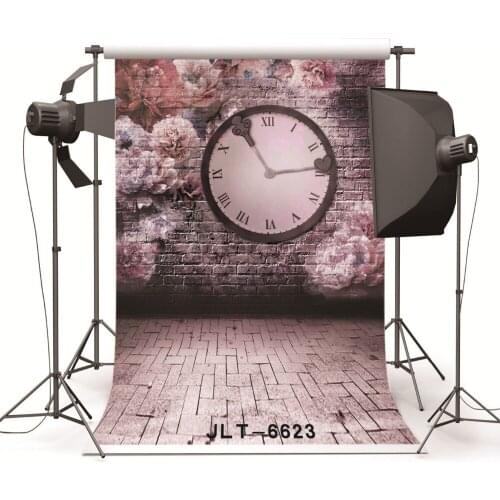 Brick Wall Flowers Clock Photography Background fotografia Computer Printed Children Photography Backdrops for Photo Studio