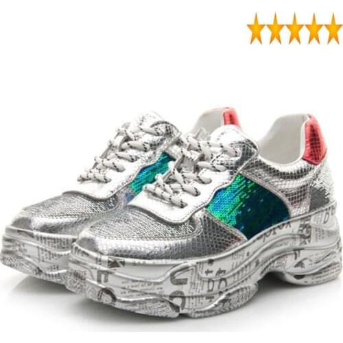 Flat Sequins Fashion Platform Women Hip Hop Bling Printed Sneakers Patchwork Lace Up Trainer Footwear Casual Creeper Shoes