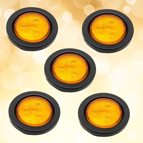 5 PCS 2 inch 12V 4 LEDs Round Side Marker Lights Indicator Lamps for Truck Trailer Caravan (Yellow)