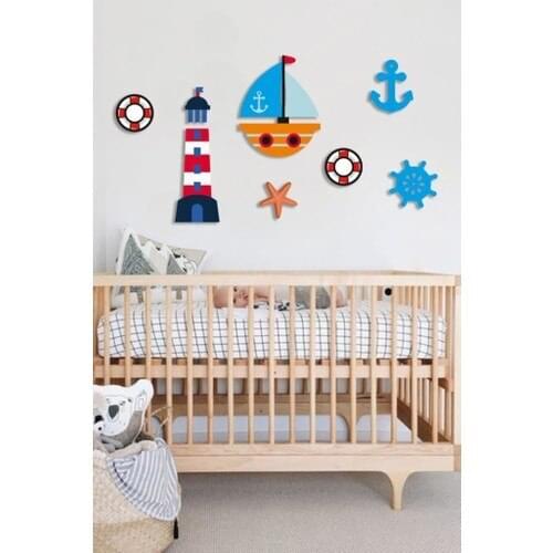 Laser Cut 7 Piece Wood Sailor Set Wall decoration for Kids Room Decor