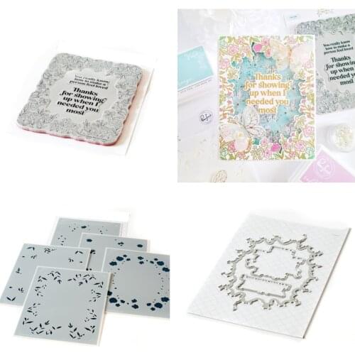 HAPPY BLOOMS FRAME Metal Cutting Dies and Silicone Stamps Stencil for Scrapbooking Album Decoration Craft for DIY Greeting Card