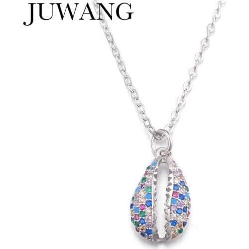 Fashion silver color CZ zircon Shell new Necklace Statement long Necklace For women summer beach Boho Shell Jewelry
