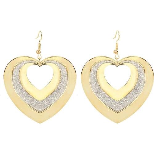 Trendy Gold Color Heart Earrings 2020 Women Geometric Hollow Heart Dangle Drop Earrings Jewelry Piercing Stud