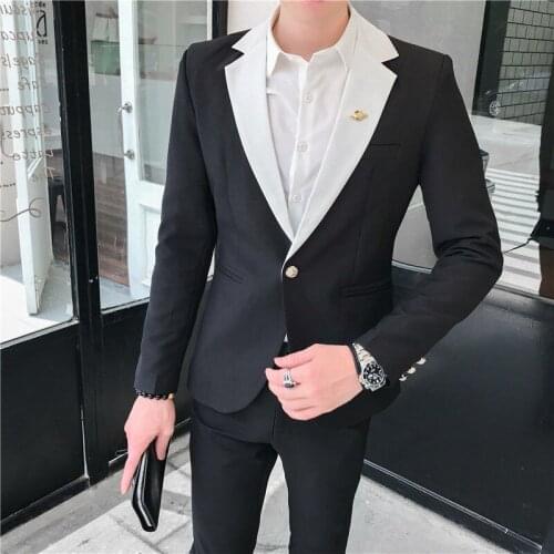 Masculino White Ternos Long Sleeve Suit Coat Men Fashion Slim Fit Hairstylist Suit 2-piece Suit Autumn Men Tuxedo Suit