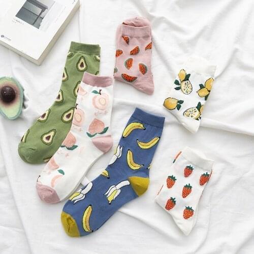 New Summer Cartoon Fruit Cotton Socks Watermelon Lemon Korean Cute Kawaii Fashion Street Autumn Winter Lady Girl Women Socks