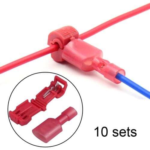 NEW 10PCS Red 0.3mm-1mm Red Wire terminals T Type quick Splice Crimp Terminal Cable wiring connector cable clamp