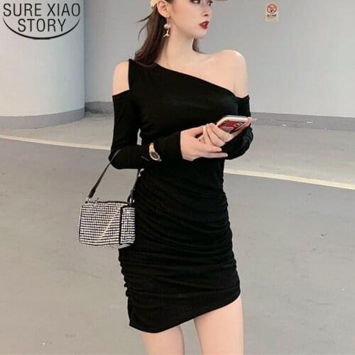 2021 New Black Gray Sexy Strapless Bottoming Dress Female Autumn Winter Temperament Long Sleeve Mini Off-shoulder Dresses 12566