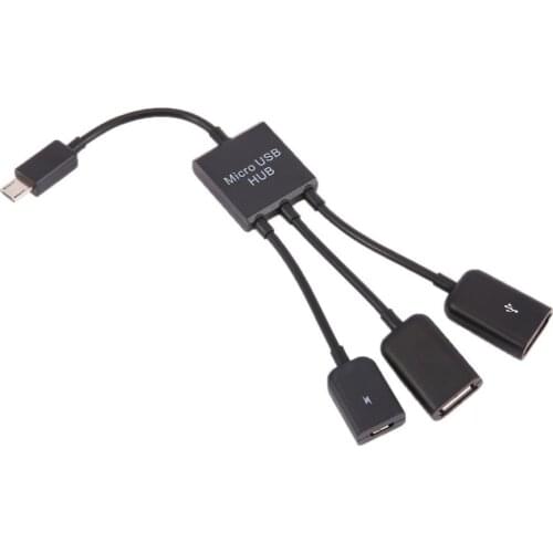 Newest 3 in 1 Micro USB HUB Male to Female Double USB 2.0 Host OTG Adapter Cable For Smartphone Computer Tablet 3 Port