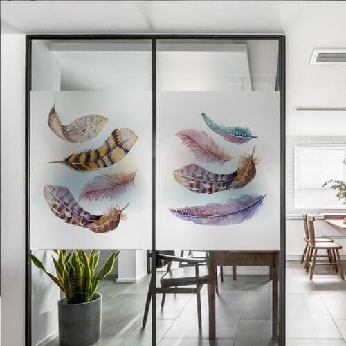 Custom Size Window Film Decorative Colored feathers Home Frosted Opaque Static Privacy Balcony Bathroom Decals Glass Sticker