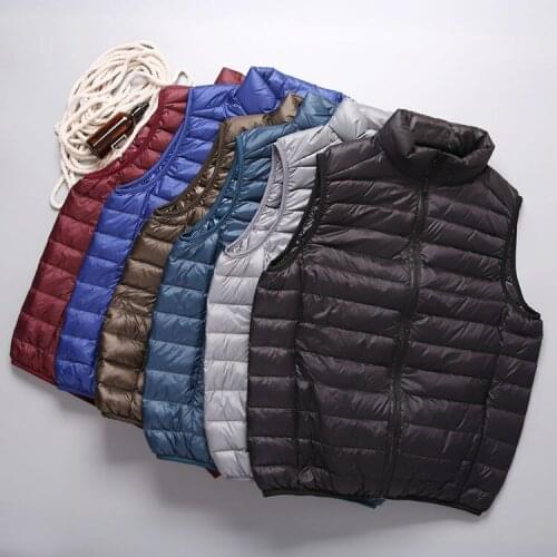 Autumn Winter Mens Windproof Duck Down Casual Waistcoat Lightweight Down Jacket Vest Short White Duck Down Male Coats