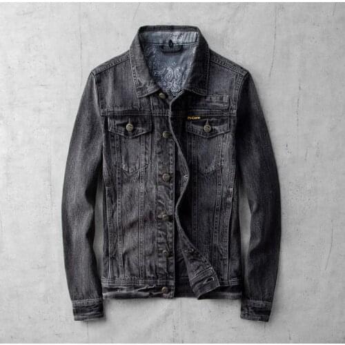 Autumn Mes Jacket Male Turn-down Collar Black Long Sleeve Denim Coats Back Pockets Design Biker Jackets High Quality