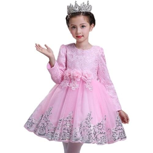 AUTUMN FLOWER LACE GIRLS WEDDING PAGEANT PARTY DRESS PRINCESS FORMAL ONE ~ O GİYİM BABY KIDS 3-10 AGE BIRTHDAY K