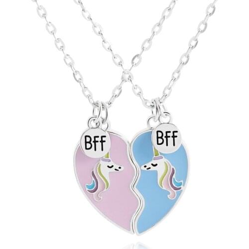 Best Friends Necklace Broken 2 PCS Unicorn Love Stitching Necklace Pistol Gold Silver plated Friendship Necklaces