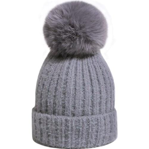 Thick Winter Pompon Hats For Women Girl Knitted Cap Winter Beanie Hat Warm Soft Cute Knitting Skullies Caps Real Fur Pompon Hats