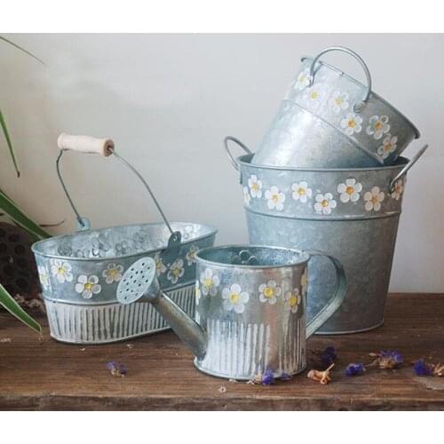 Retro Iron Flower Barrel Gardening Plant Bucket Planter Pot Hanging Buckets Garden Decor