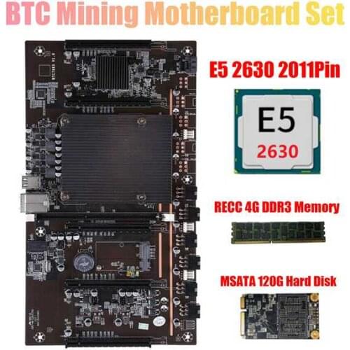 HOT-BTC Mining Motherboard X79 H61 5X PCI-E 8X Support 3060 3070 3080 GPU With E5 2630 RECC 4GB DDR3 Memory 120G SSD