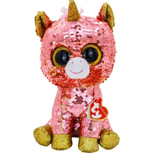 6"15cm Ty Flippables Sequined Stuffed Beanie Plush Animal Sequin Soft Coral Sequined Unicorn Childrens Birthday Gifts Toys