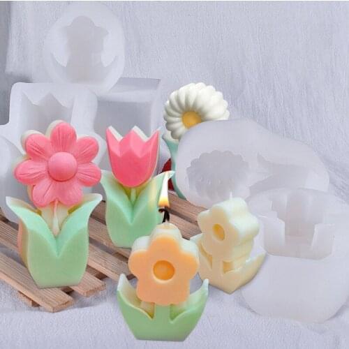 Little Flower Aromatherapy Candle Silicone Mold DIY Tulip Candle Mould Candle Making Supplies Cake Mold Silicone Candle Mold