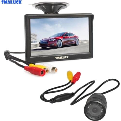 SMALUCK 5" LCD Rear View Car Monitor + IR Night Vision Backup Rear View Car Camera with Monitor for Parking Assistance System